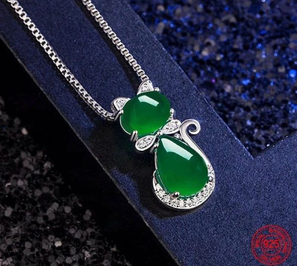 Emerald | Cat Style 925 Sterling Silver Emerald Jewelry Set