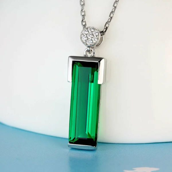 Emerald | Elegant Emerald Pendant Silver Color