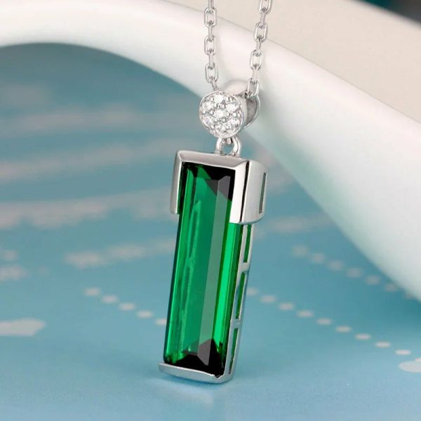 Emerald | Elegant Emerald Pendant Silver Color