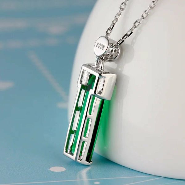 Emerald | Elegant Emerald Pendant Silver Color