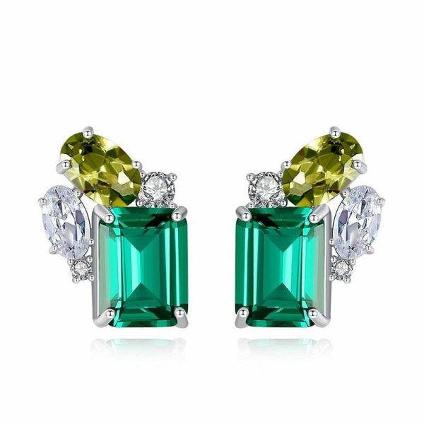 Emerald | Emerald and Peridot Gemstones Stud Earrings