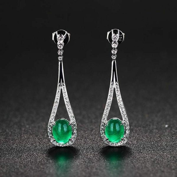 Emerald | Emerald Crystal Drop Earrings – 925 Sterling Silver