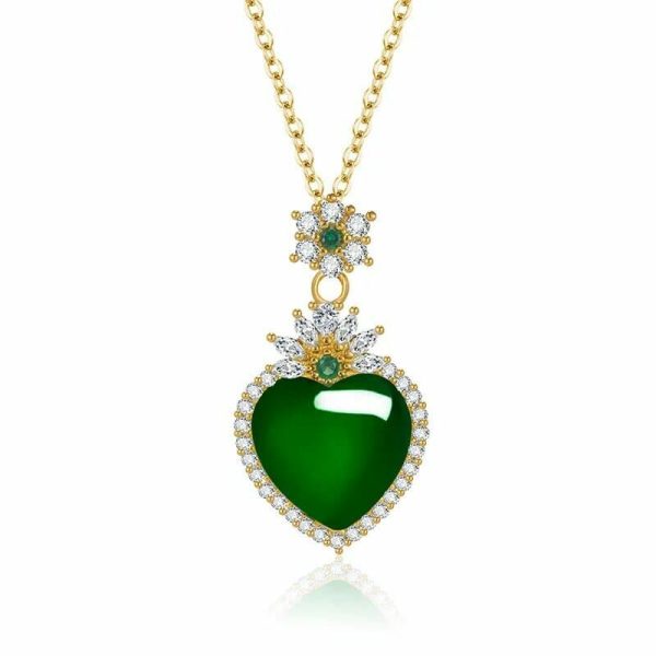 Emerald | Love Heart-Shaped Emerald u0026 Green Chalcedony Pendant