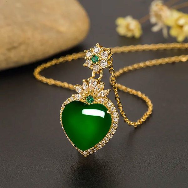 Emerald | Love Heart-Shaped Emerald u0026 Green Chalcedony Pendant