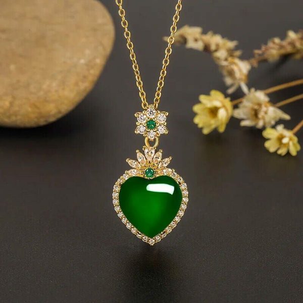 Emerald | Love Heart-Shaped Emerald u0026 Green Chalcedony Pendant