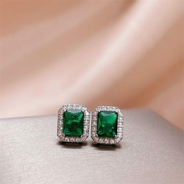 Emerald | Lovely Emerald Stud Zircon Earring – 925 Sterling Silver