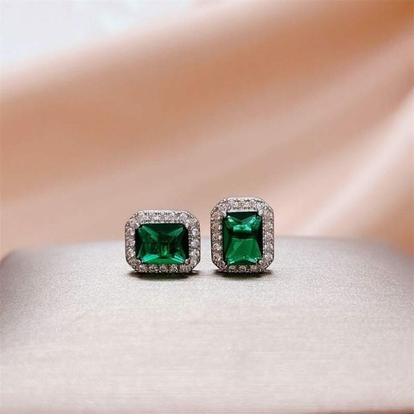 Emerald | Lovely Emerald Stud Zircon Earring – 925 Sterling Silver