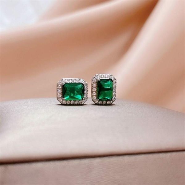 Emerald | Lovely Emerald Stud Zircon Earring – 925 Sterling Silver