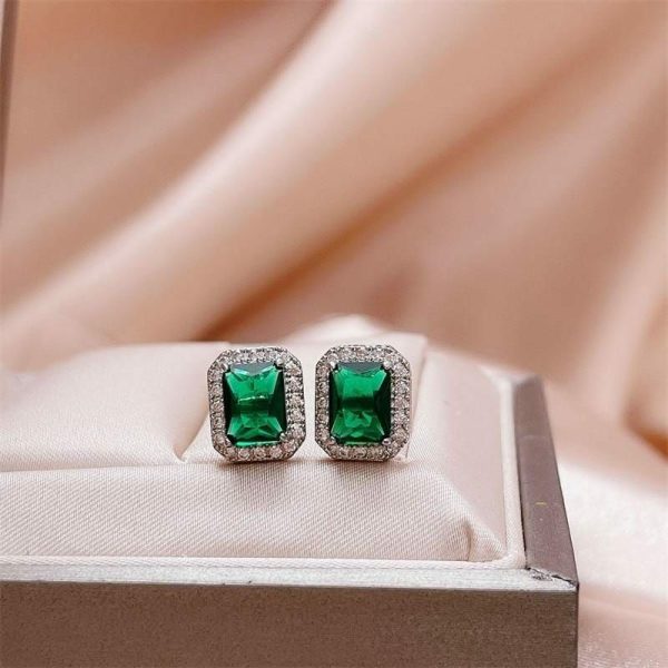 Emerald | Lovely Emerald Stud Zircon Earring – 925 Sterling Silver