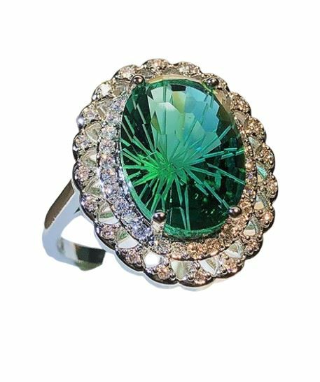 Emerald | Oval Firework Craft 925 silver Inlaid Emerald Sense four-claw Green