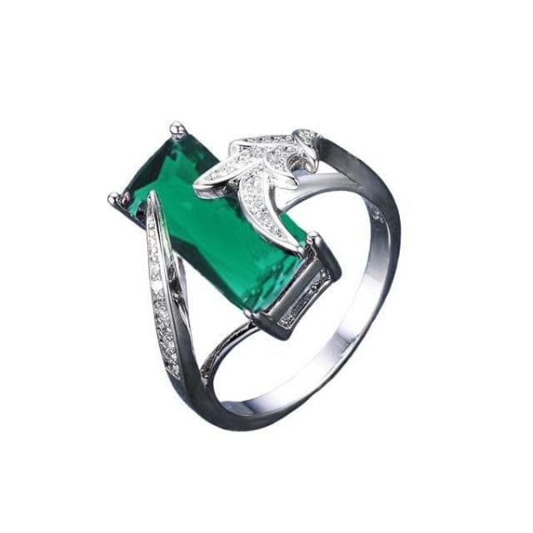 Emerald | Pretty Classic Rectangle Shape Emerald- 925 Sterling Silver