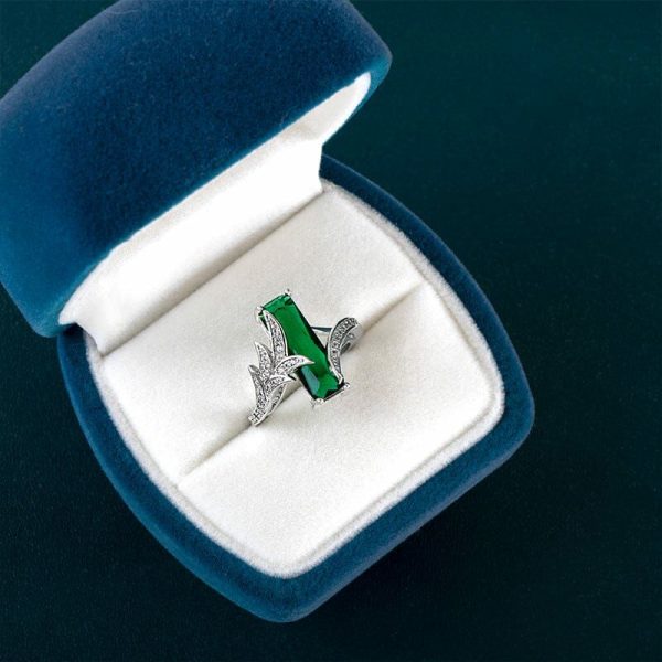 Emerald | Pretty Classic Rectangle Shape Emerald- 925 Sterling Silver