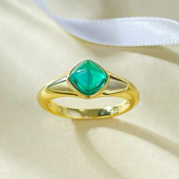 Emerald | Rain Emerald 18K Gold Plated 925 Sterling Silver Sugar-loaf Cut 6*6 MM R373 Lv