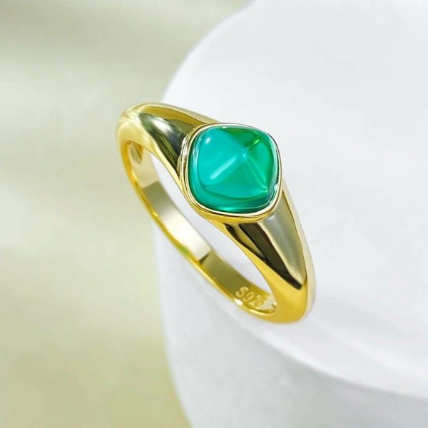 Emerald | Rain Emerald 18K Gold Plated 925 Sterling Silver Sugar-loaf Cut 6*6 MM R373 Lv