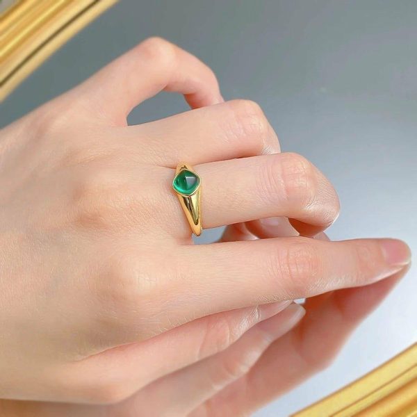 Emerald | Rain Emerald 18K Gold Plated 925 Sterling Silver Sugar-loaf Cut 6*6 MM R373 Lv