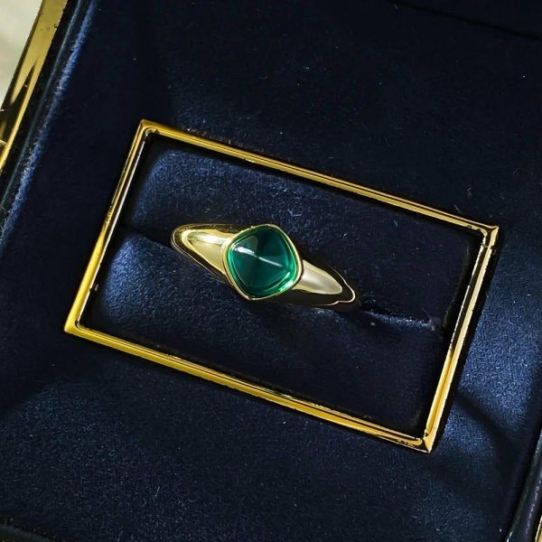 Emerald | Rain Emerald 18K Gold Plated 925 Sterling Silver Sugar-loaf Cut 6*6 MM R373 Lv