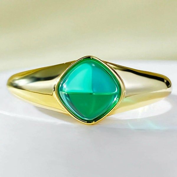 Emerald | Rain Emerald 18K Gold Plated 925 Sterling Silver Sugar-loaf Cut 6*6 MM R373 Lv