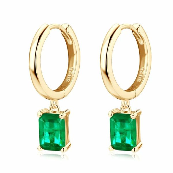 Emerald | Simple Emerald Drop Earrings 925 Silver Yellow Gold Water Drop Earring