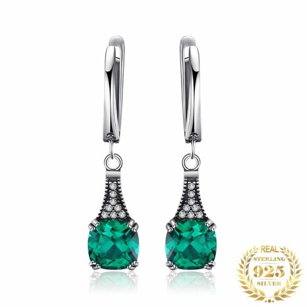 Emerald | Unique Cushion Emerald Hoop Earrings – 925 Sterling Silver