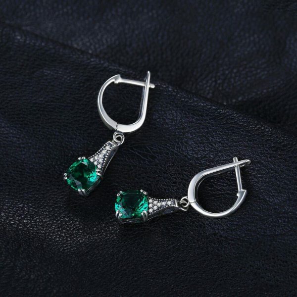 Emerald | Unique Cushion Emerald Hoop Earrings – 925 Sterling Silver