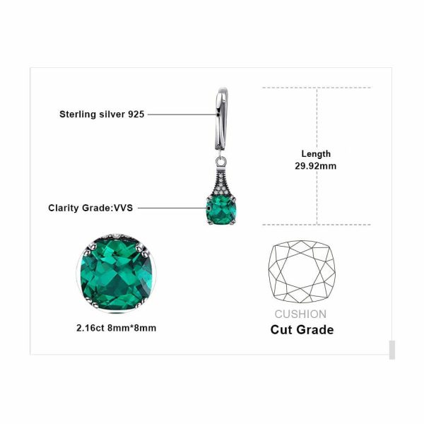 Emerald | Unique Cushion Emerald Hoop Earrings – 925 Sterling Silver