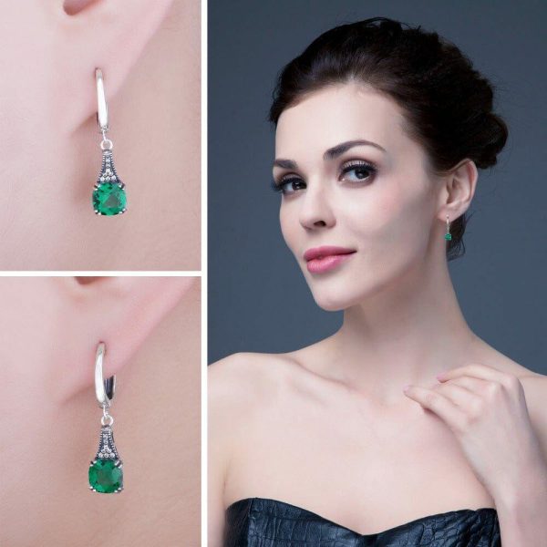 Emerald | Unique Cushion Emerald Hoop Earrings – 925 Sterling Silver