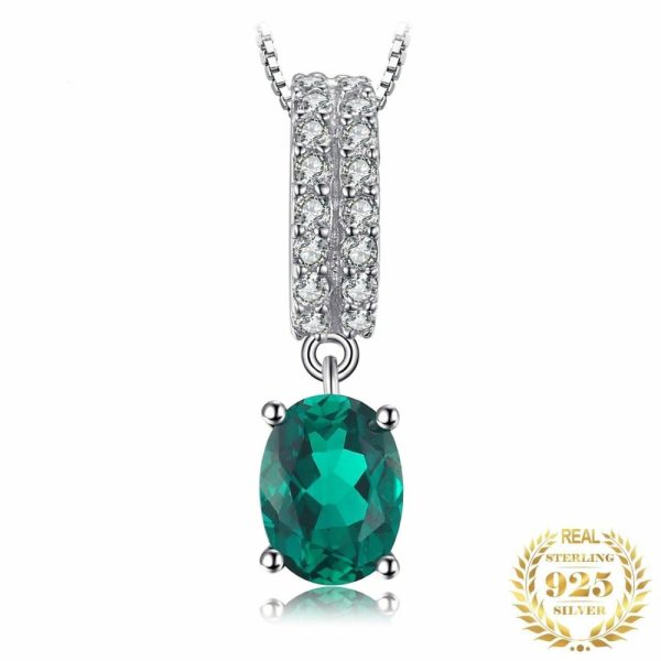 Emerald | Unique Oval Simulated Nano Emerald Pendant – 925 Sterling Silver