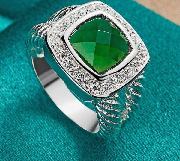 Emerald | Vintage Charm Square Emerald Wedding Silver Green