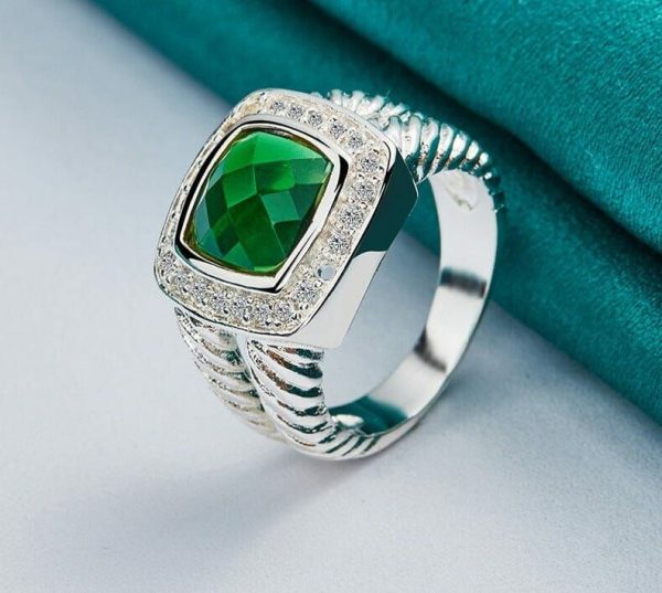 Emerald | Vintage Charm Square Emerald Wedding Silver Green