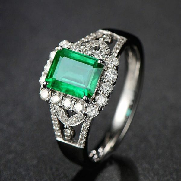 Emerald | Vintage Emerald Resizable Diamond- 925 Sterling Silver