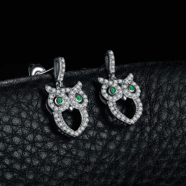 Emerald | Vintage Owl Simulated Nano Emerald Drop Earrings – 925 Sterling Silver