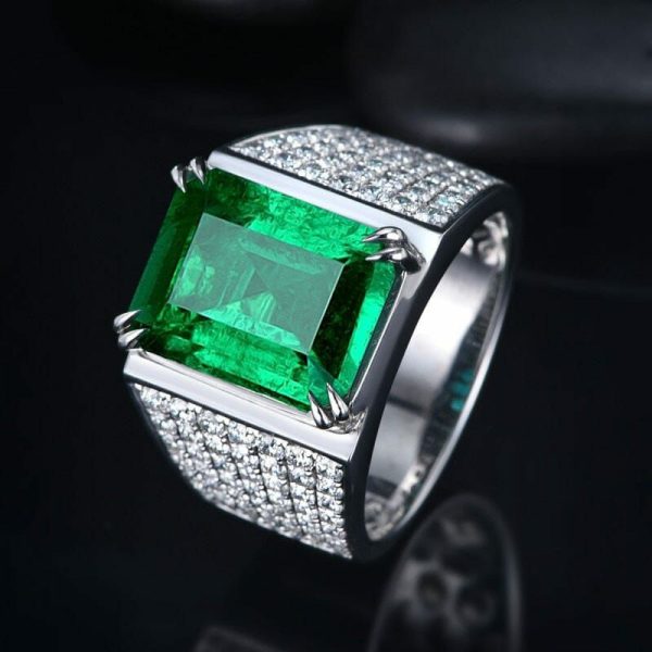 Emerald | Vintage Square Simulated Emerald Silver