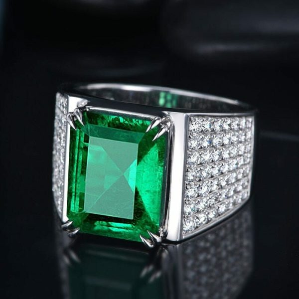 Emerald | Vintage Square Simulated Emerald Silver