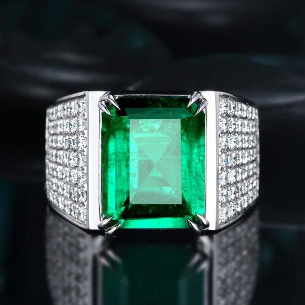 Emerald | Vintage Square Simulated Emerald Silver