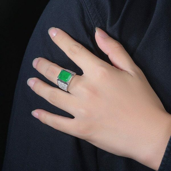 Emerald | Vintage Square Simulated Emerald Silver