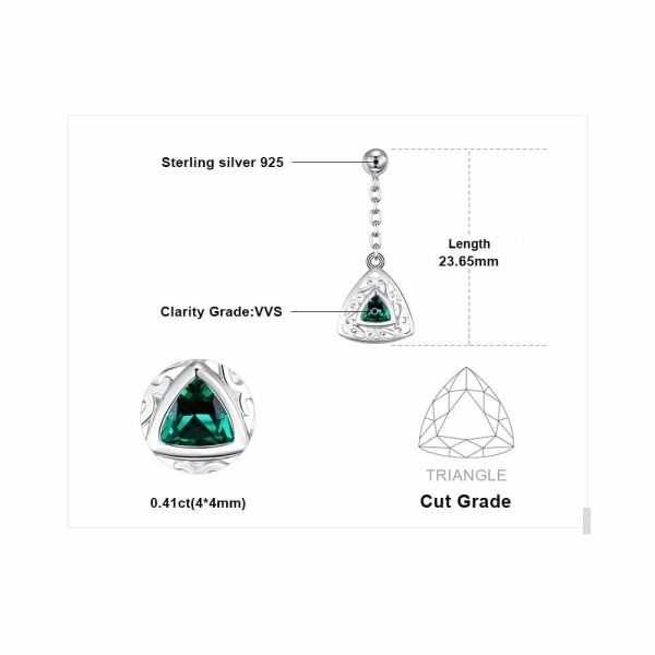 Emerald | Vintage Triangle Emerald Drop Earrings – 925 Sterling Silver