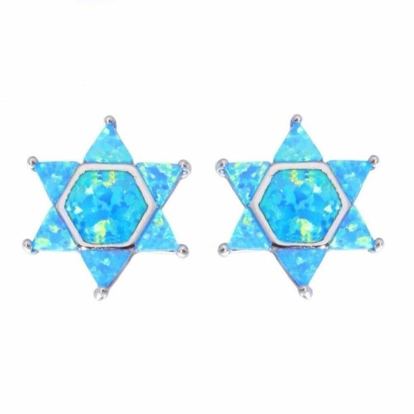 Fire Opal | Blue Fire Opal Hexagram Stud Earrings