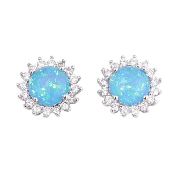 Fire Opal | Blue Fire Opal Zircon Silver Stud Earrings