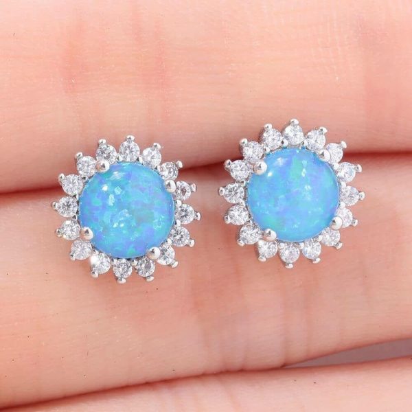 Fire Opal | Blue Fire Opal Zircon Silver Stud Earrings