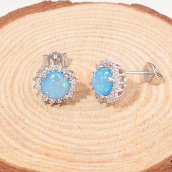 Fire Opal | Blue Fire Opal Zircon Silver Stud Earrings