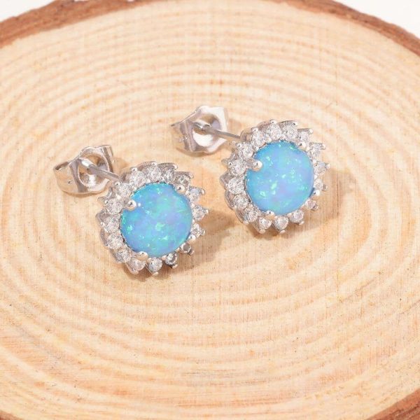 Fire Opal | Blue Fire Opal Zircon Silver Stud Earrings