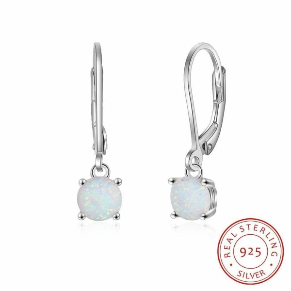 Fire Opal | Charm Created Round White Fire Opal Earrings – 925 Sterling Silver