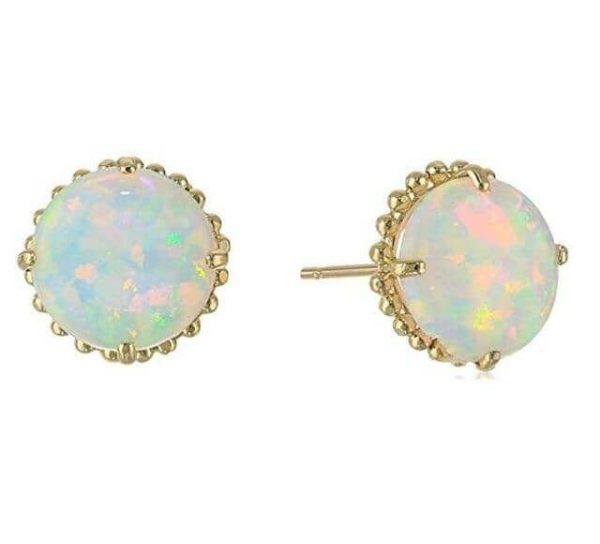 Fire Opal | Dazzling White Fire Opal Gold Stud Earring