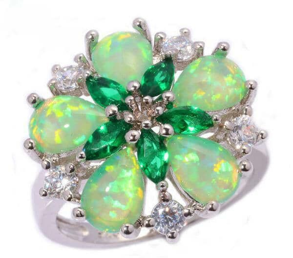 Fire Opal | Green Fire Opal Silver Flower