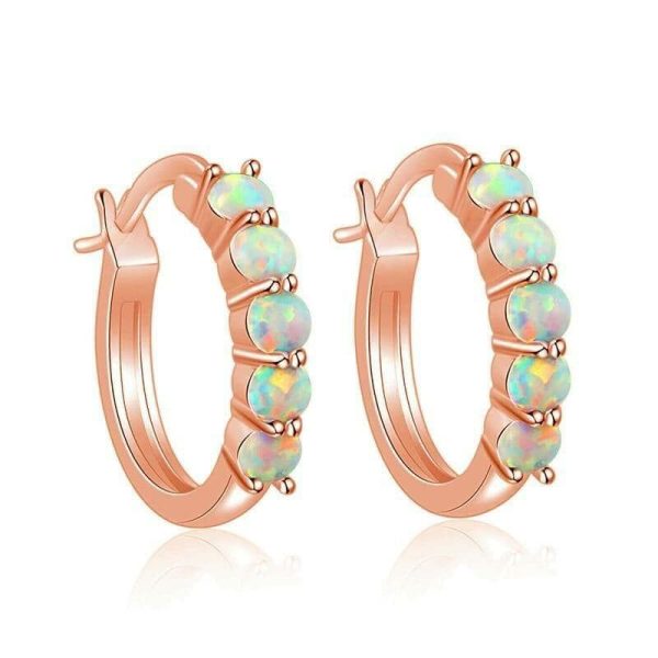 Fire Opal | HOT SELL White Fire Opal Rose Gold Earrings