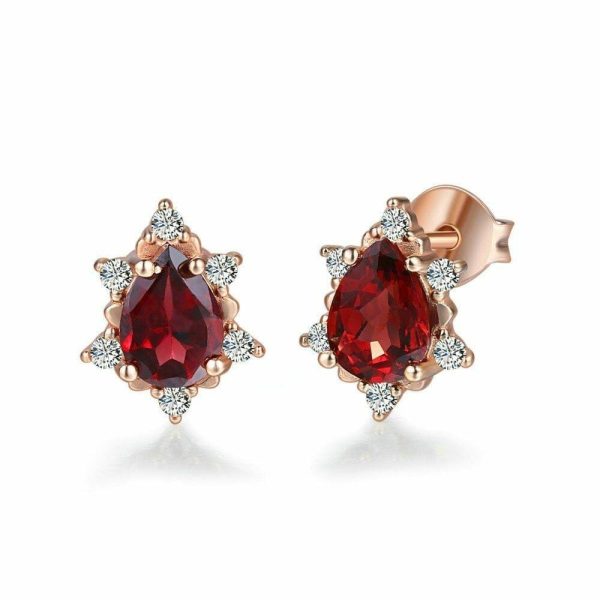 Garnet | 18K Rose Gold Plated Garnet Stud Earrings – 925 Sterling Silver