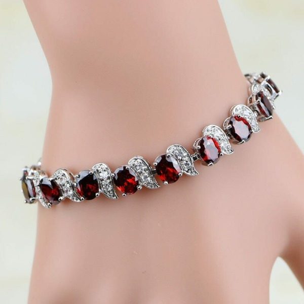 Garnet | Classic Garnet Chain Link Bracelet – 925 Sterling Silver