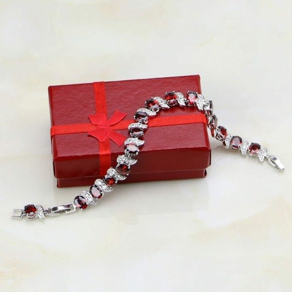 Garnet | Classic Garnet Chain Link Bracelet – 925 Sterling Silver