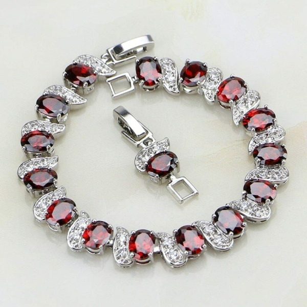 Garnet | Classic Garnet Chain Link Bracelet – 925 Sterling Silver