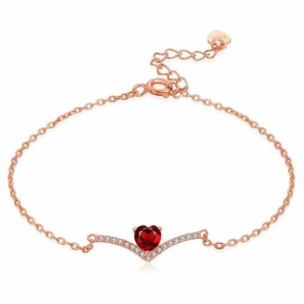 Garnet | Classic Heart Garnet Chain Charm Bracelet – 925 Sterling Silver